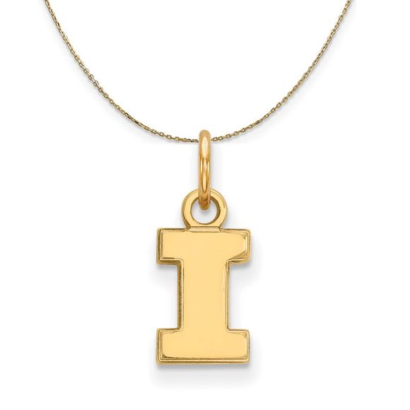 14k Yellow Gold U. of Illinois XS (Tiny) Initial I Necklace - 22 Inch - Picture 1 of 7